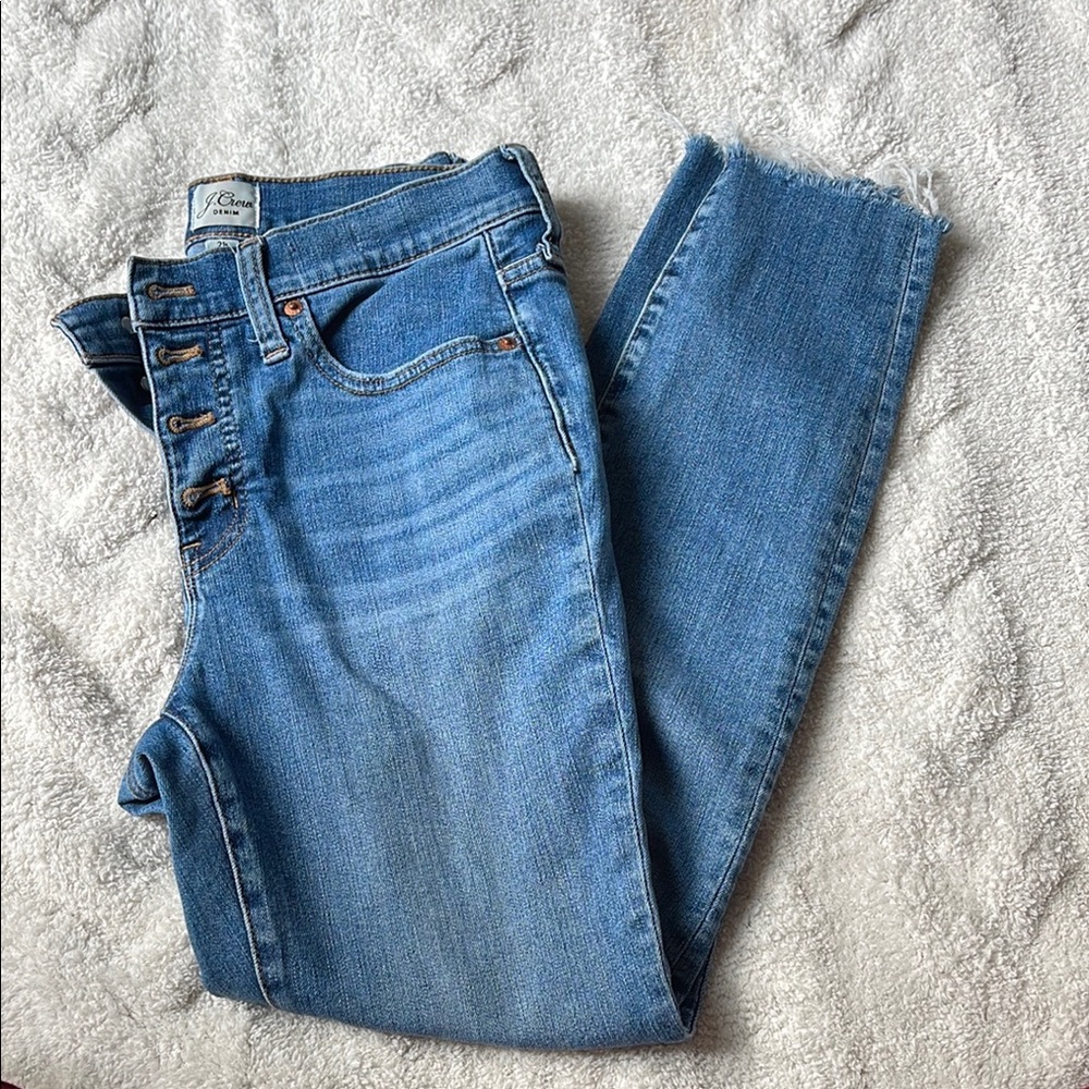 J. Crew 9” toothpick High Rise Blue Jeans